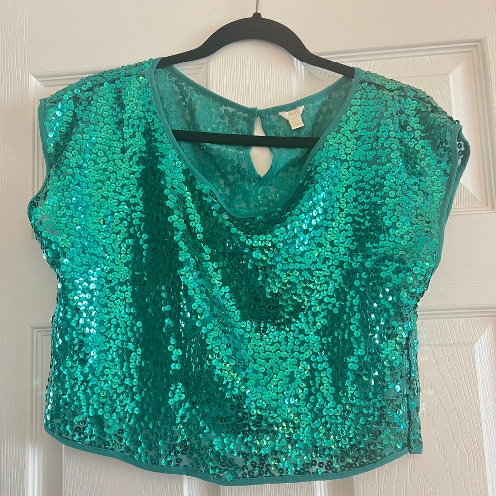 Green Sequin Crop Top